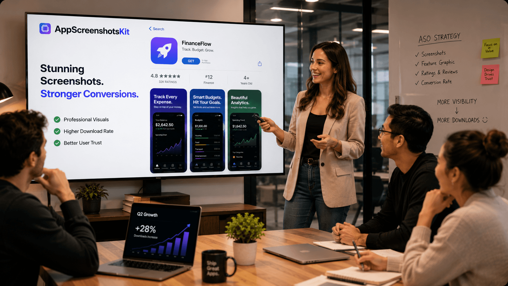 App Marketer Confidently Presenting Their New App Store Listing, Powered by AppScreenshotsKit