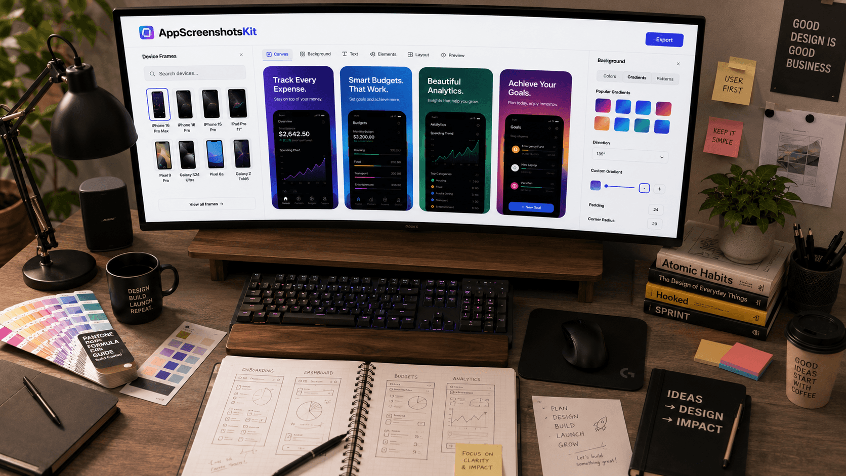 Creative Workspace Featuring AppScreenshotsKit in Action: Generating Sleek App Store Assets