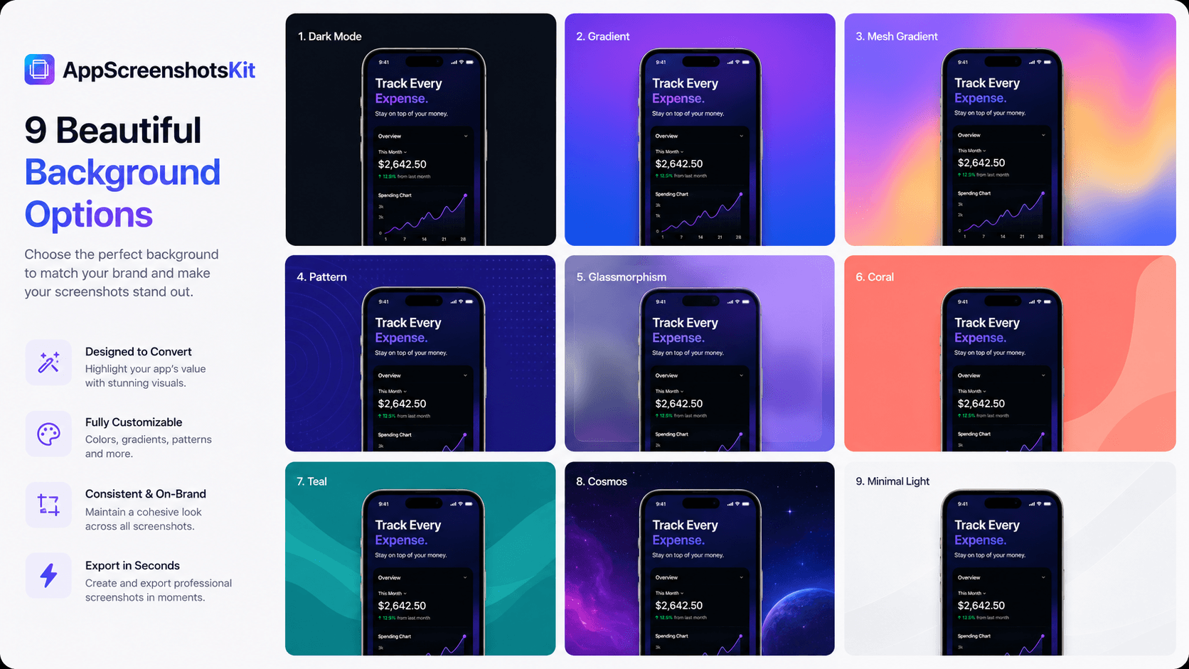 Quickly Cycling Through Diverse AppScreenshotsKit Background Options for Perfect App Store Appeal